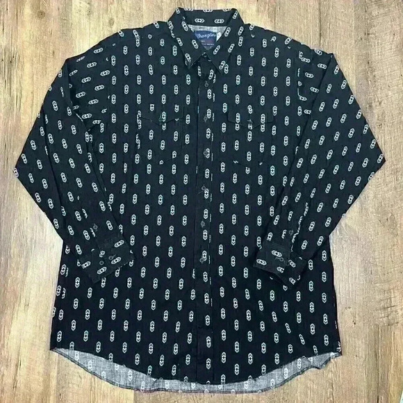 Vintage Wrangler X Long Tails Mens 18.5X36 Aztec Black Button Up Western Rodeo - Picture 1 of 15